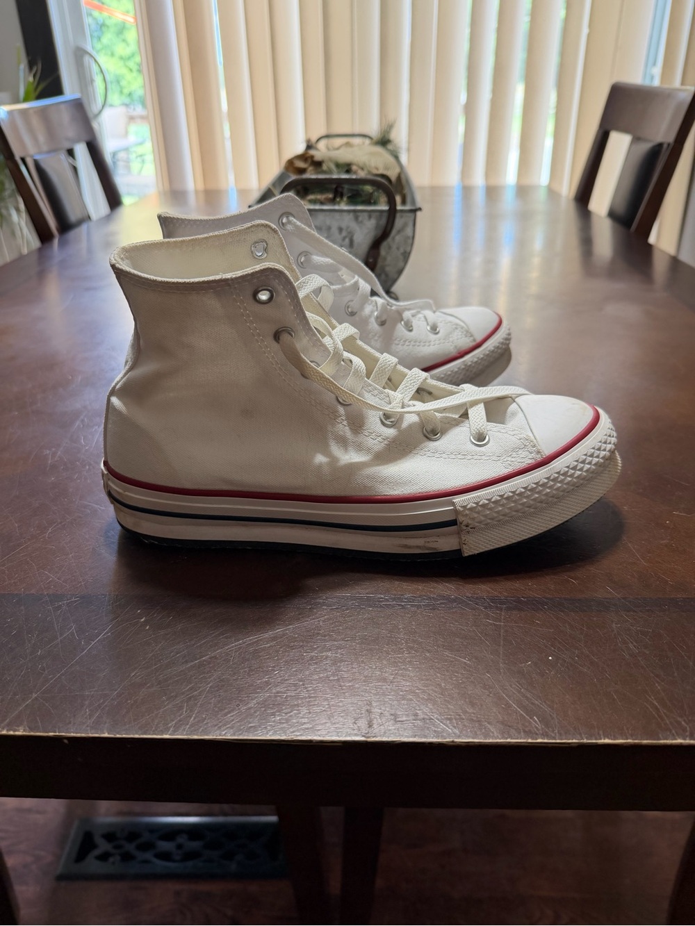 Converse White High-Top Sneakers with Red Trim